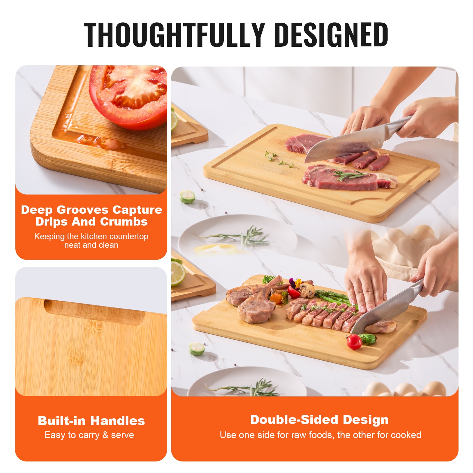 Bamboo Cutting Board Premium Versatile Cut Board With Built-in Handle_voghion.com